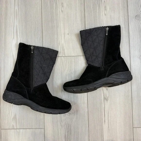 L.L.Bean Women's 487611‎ Winter Boots Black Suede Quilted Side Zip 9 Medium