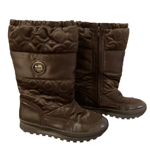 COACH Drexel Boots A7274 Chocolate Brown Quilted Winter Snow‎ Size 5.5B