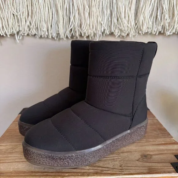 Madewell The Toasty Puffer Black Water Resistant Nylon Winter Boots Size 8