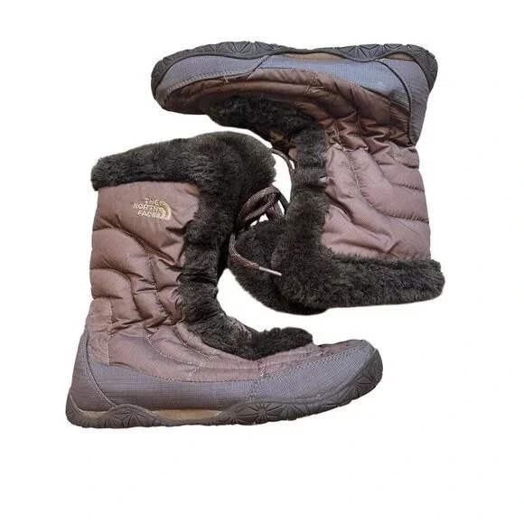 The‎ North Face Nuptse Purna Brown Faux Fur Insulated Snow Boots Womens 11 FB9Y