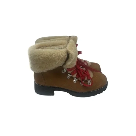 J. Crew Shearling‎ Lined Hiker Boots Red Laces Winter Ankle Boots Size 7M