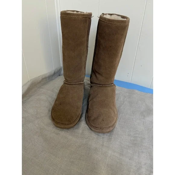 Bearpaw‎ Emma Tall Hickory Brown Suede Sheepskin Wool Blend Boots Womens 7 612W
