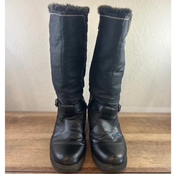 Totes Womens Black Mid Calf Winter Boots Faux Fur‎ Trim Side Zip Size 10