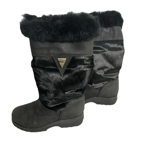 Sorel Vintage Boots Womens 6.5 Black Calf Hair Fur‎ Trim Canada Kaufman 90s