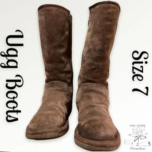 Pre-Owned UGG Sunset Tall Brown Shearling Boots - Size 7