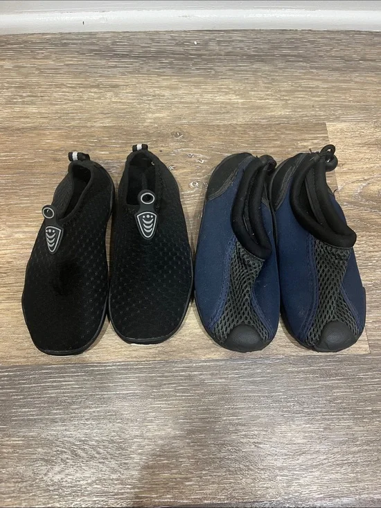 Kids Water Shoes - Black & Navy Slip-On Swim Shoes