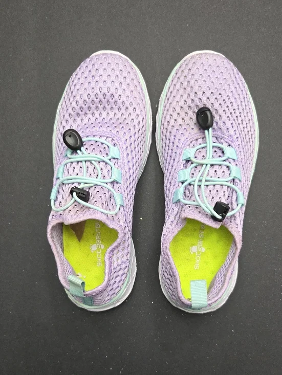 Kids Lightweight Lavender Mesh Slip-On Watershoes with Mint Accents