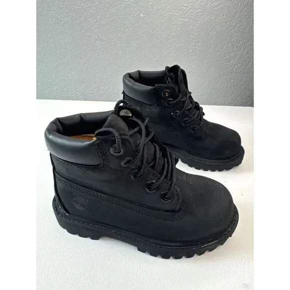 Timberland Premium Waterproof‎ Black Leather Boots Kids Size 8 Construction