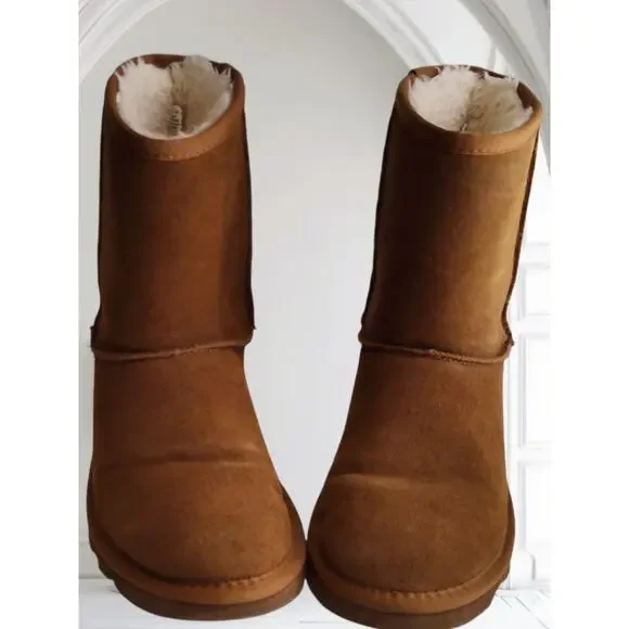 Time and Tru UGG Style‎ Mid-Calf Leather Boots Size 8 Chestnut Fur Lined Quality