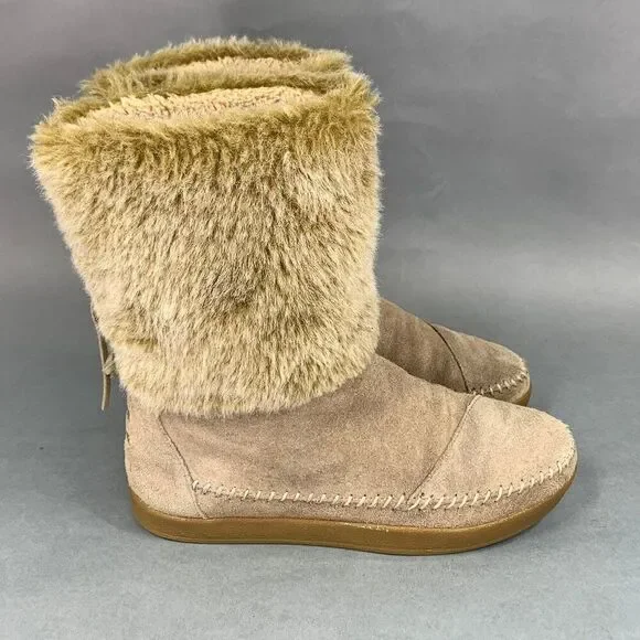 Toms Nepal Boots Women's Size 6 Tan‎ Suede Shearling Native Moccasin Winter Boot