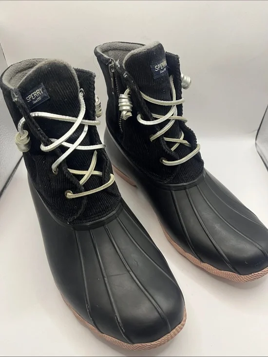Sperry Women’s Black & Tan Duck Boot with Corduroy Upper