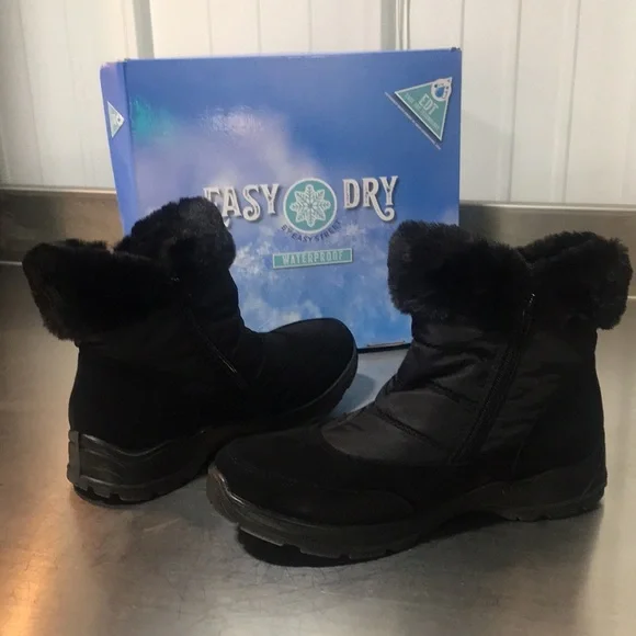New Easy‎ Dry Waterproof Black Faux Fur Winter Boots