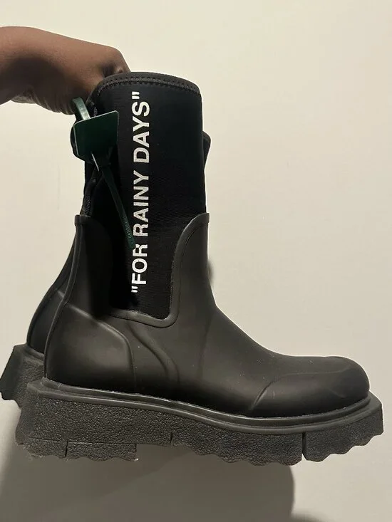 Off White Black 'For Rainy Days' Women's Rain Boots