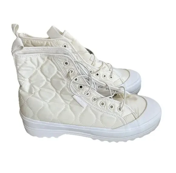 Superga 2644 Alpina Quilted Nylon Sneaker Boots Beige Ivory Fleece Women 8 New