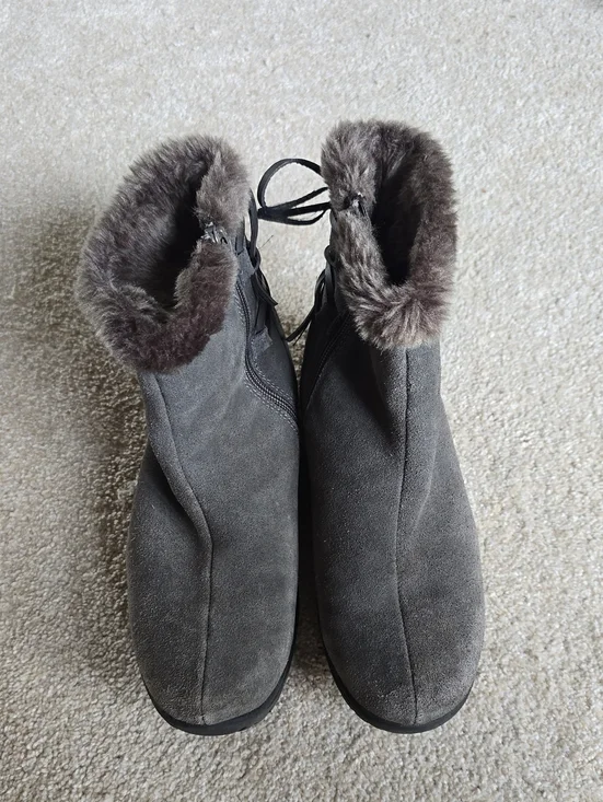 Bass Women's Gray Suede Fur-Trim Ankle Boots