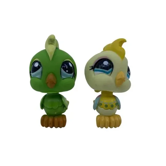 Littlest Pet Shop LPS Cockatoo Lot #1369 Green & #1452 Yellow Birds