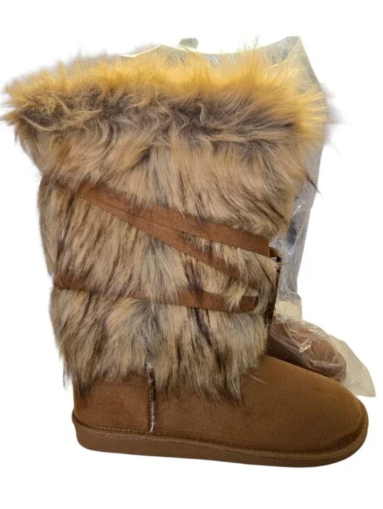 🤎 JustFab Addison Faux Fur Winter Boots Women's US 11 | Cozy Cabin Style | NWT