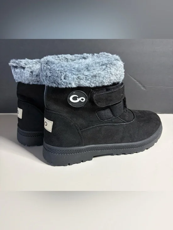Black Faux Fur Cuff Suede Winter Boots