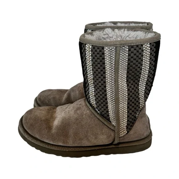 UGG Women's Classic Short Woven Suede Gray Boot 1010551 Size 8