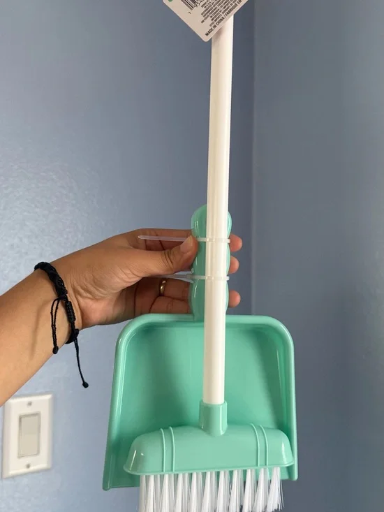 Kid’s pretend toy Mini Broom and Dustpan Set in Mint Green and White