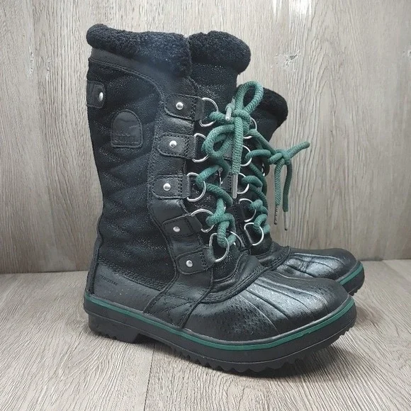 Sorel Tofino Snow Boot Black Leather Waterproof Fleece lined NL 3029-010 Size‎ 6