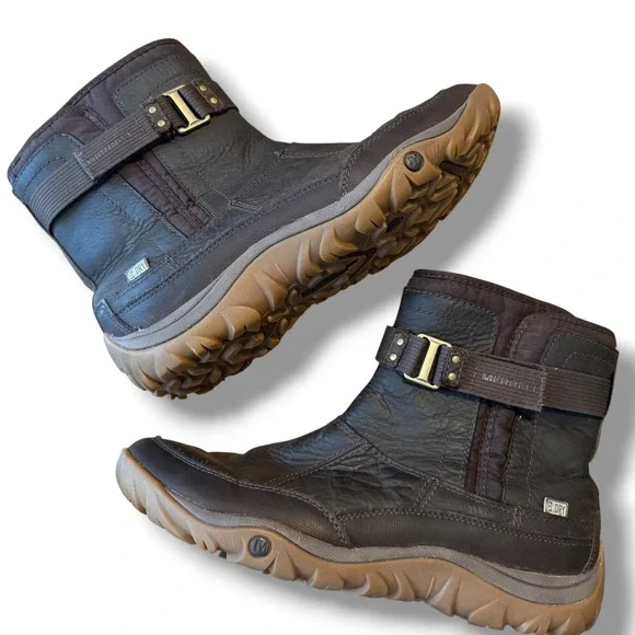 Merrell Bracken Women 10 Brown Leather Waterproof Faux Fur Winter Boots J02174