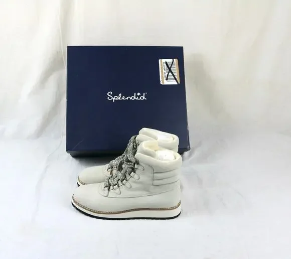 Splendid Women's Potter Hiker Size 6.5 Lace-Up Boot Solid Leather White Gray