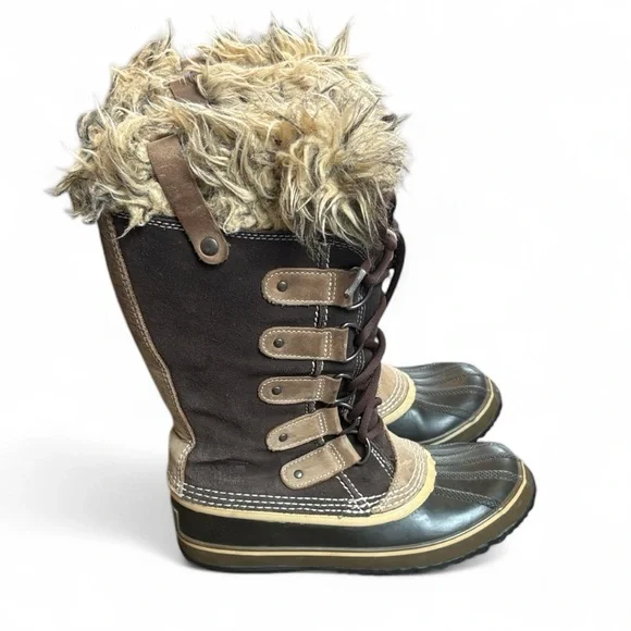 Sorel Joan of Arctic Snow Boots Women’s 7 Chocolate Waterproof Leather READ