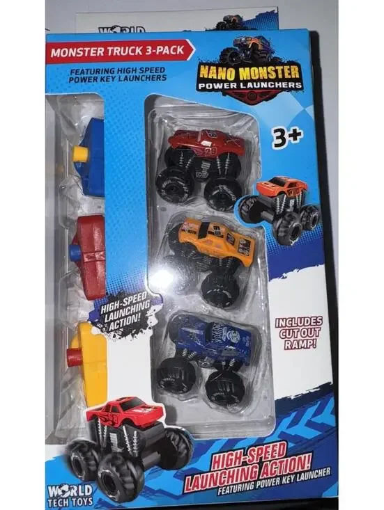 Nano Monster Power Launchers Monster Truck 3 Pack Racing Launching NEW