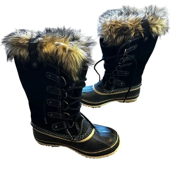 Sorel Joan of Arctic Black Suede Waterproof Winter Snow Boots Womens 7