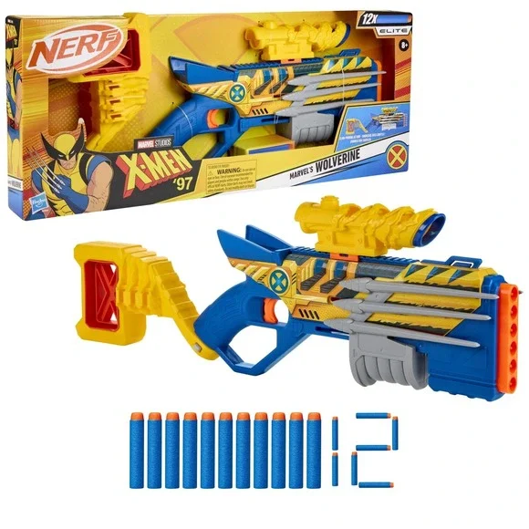 Nerf Elite Marvel X-Men '97 Wolverine Blaster Claw Pump Action Toy 12 Darts