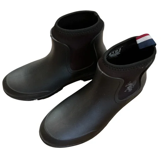 US Polo Assn Veena Women Black Ankle Rain Boots Size 6.5 Matte Waterproof NW9004