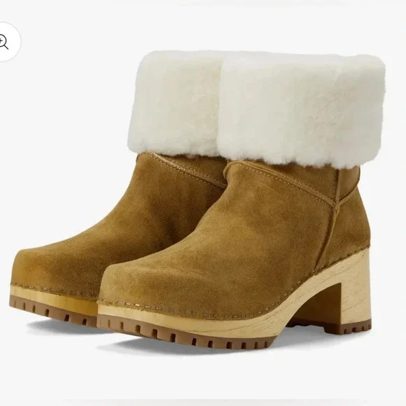 MIA Jildie Wooden Sheep‎ Fur Clogs Sz 8