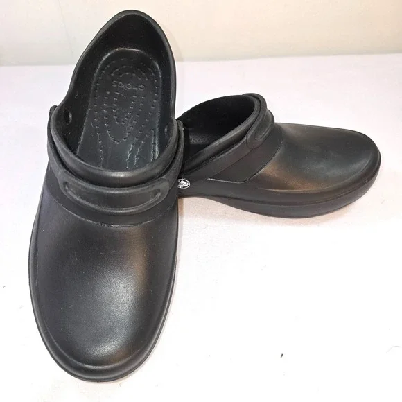 y2k Crocs Womens 11 Black Clogs Lock Slip Resistant‎ Work Food Service Kitchen