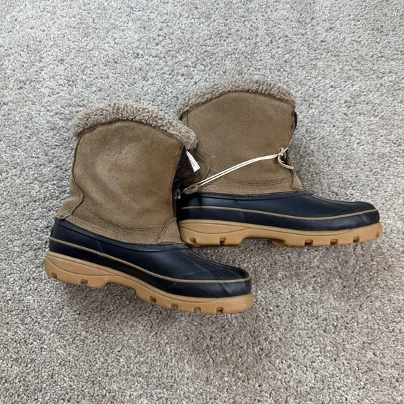 London Fog Boots Womens Size 7 Brown Leather Duck Mid Calf Winter Snow