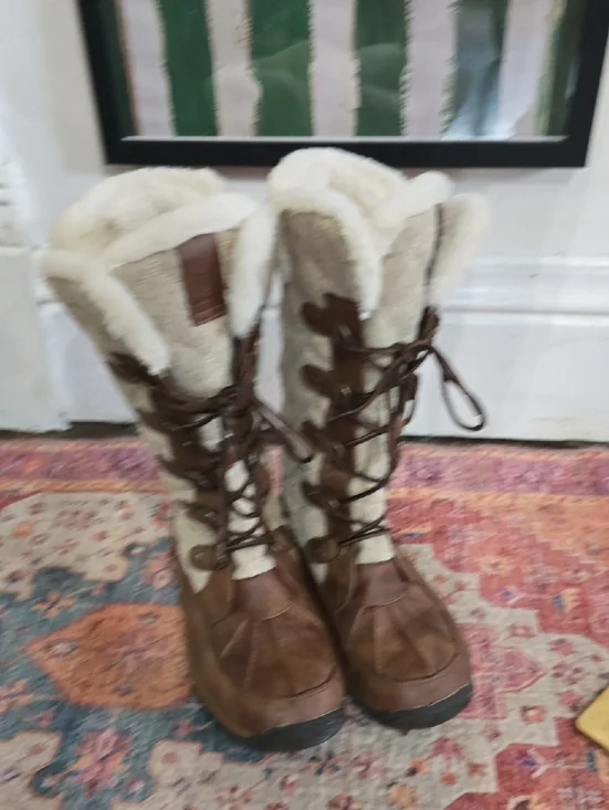 Global Win‎ Brown and Cream Faux-Shearling Lace-Up Winter Boots