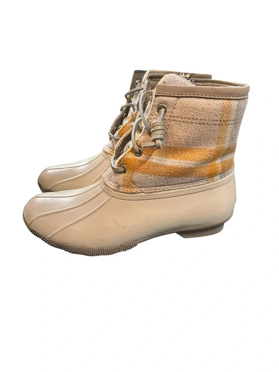 Sperry Saltwater Wool Blend Plaid Upper & Rubber Duck Boots Fleece Lined Size 6