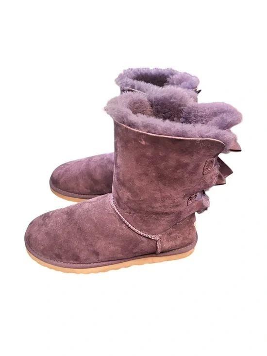 UGG Bailey Bow II Purple [Port?] Satin Bows Sheepskin Women's size 9