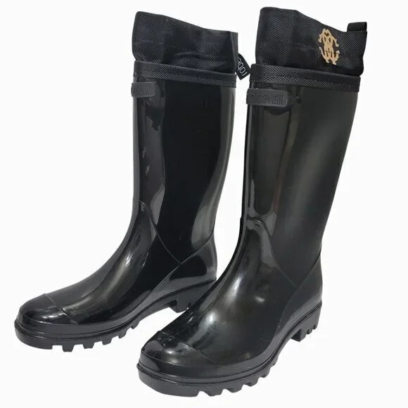 Roberto Cavalli Boots Black Rubber Rain 35