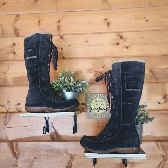 Timberland Earth Granby Black Suede Leather Tall Zip Winter Boots 21633 Sz 7.5 M