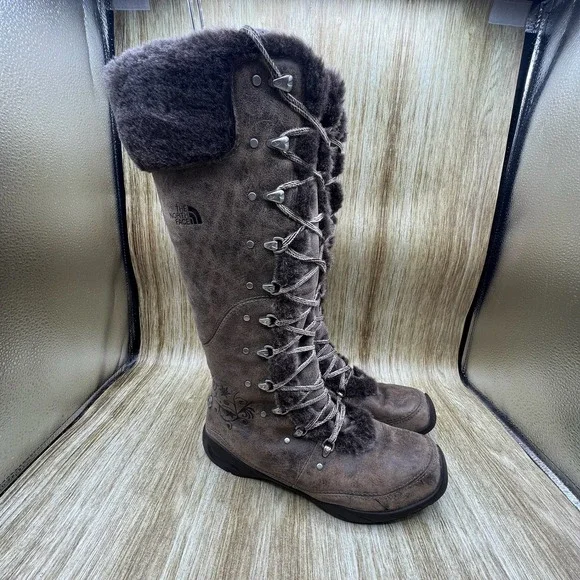 The North Face Winter Boots Women's Size 8.5 Brown Insulated Faux Fur Tall Zip