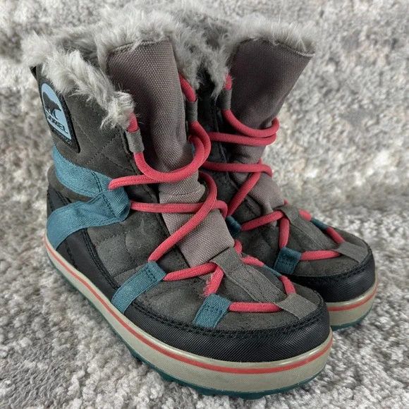 Sorel Size 6.5 Glacy Explorer Waterproof Faux Fur Winter Snow Boots Gray Women