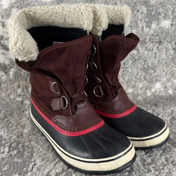 Sorel Sz 7.5 Carnival Winter Snow Waterproof Caribou Faux Fur Boots Brown Women