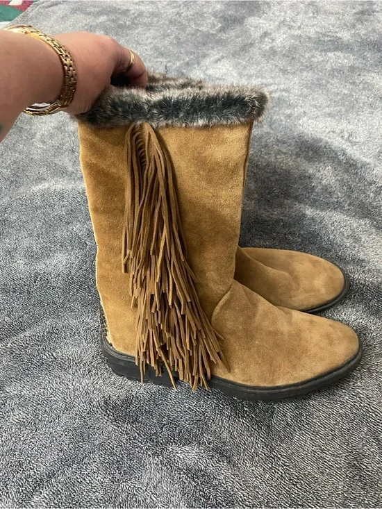 Sam Edelman Tilden‎ Boho Fringe Suede Boots with Faux Fur & Snakeskin Woman 8.5