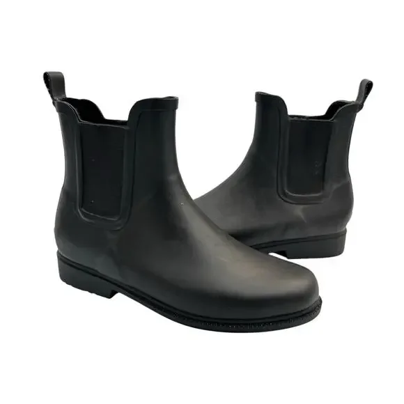 J. Crew Factory Matte Black Rubber Chelsea Slip On Ankle Rain Boots