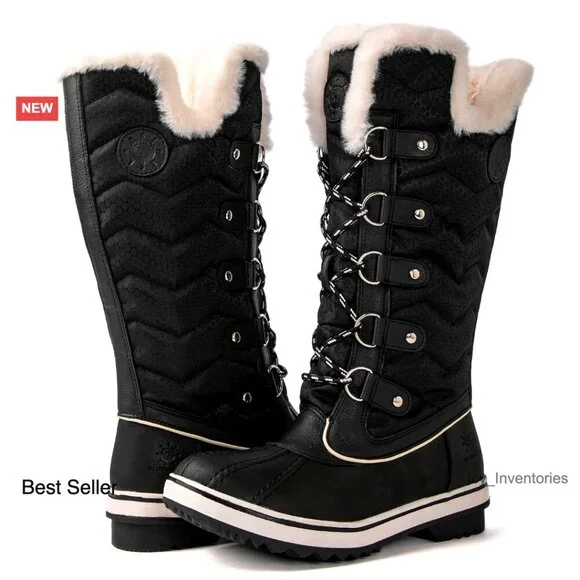 Mid-Calf Snow Boots Winter Insulated Waterproof Faux Fur Lined Non-Slip Traction