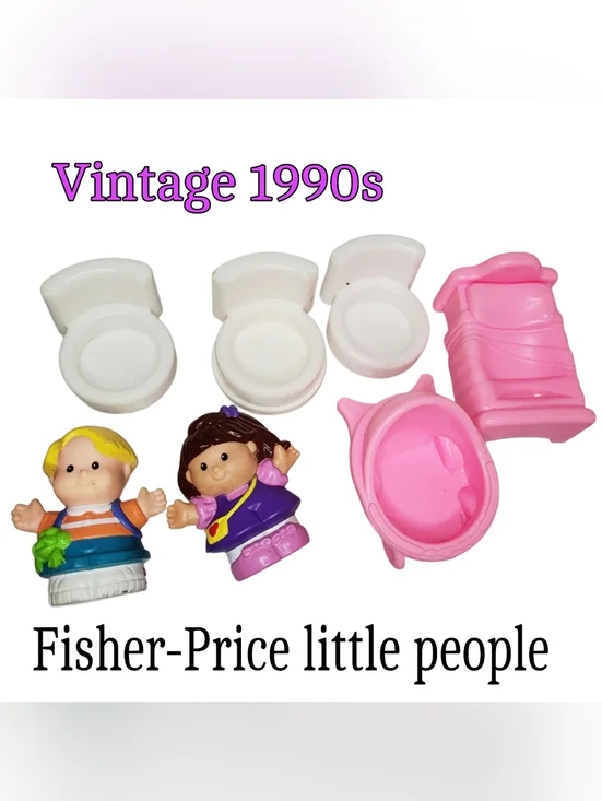 Vintage 1990/00's Fisher-Price Little People Pink Purple White Playset Figures