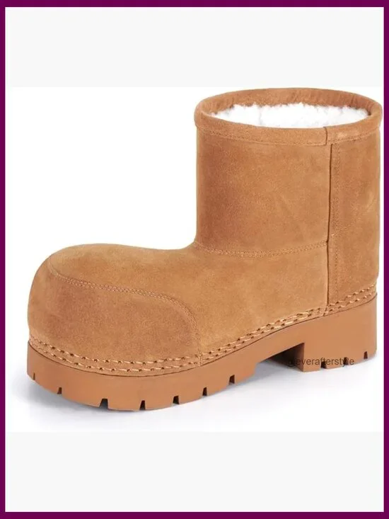 Faux Fur Lined Waterproof Ankle Snow Boots with Non Slip Sole