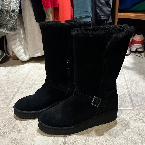 KOOLABURRA Black Suede Shearling-Lined Mid-Calf Winter Boots