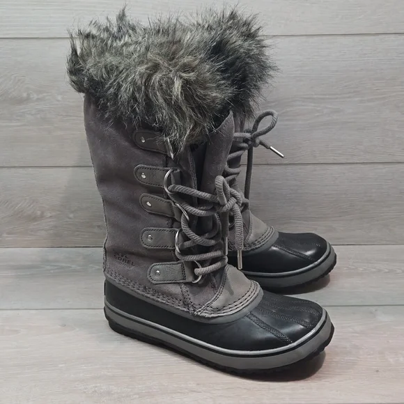 Sorel Women Tall Leather Insulated Fur Duck Boots shoes sz 7